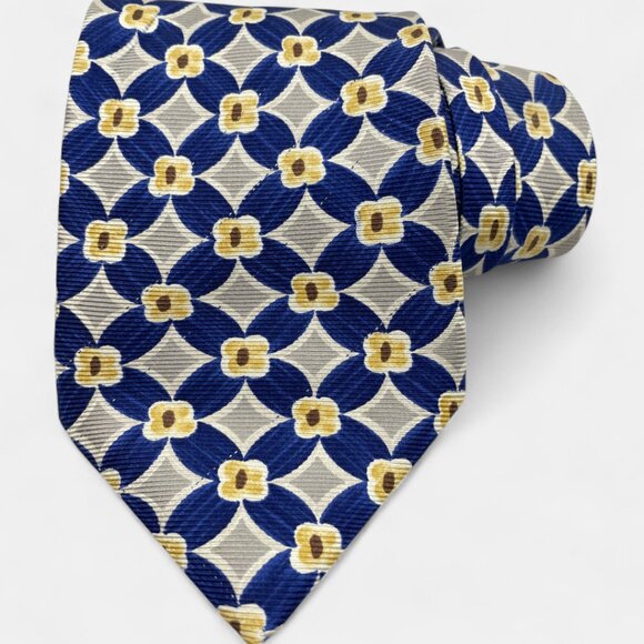 Cerruti 1881 Silk Tie France Geometric Art Office Wedding Formal Blue Gray - Picture 1 of 6